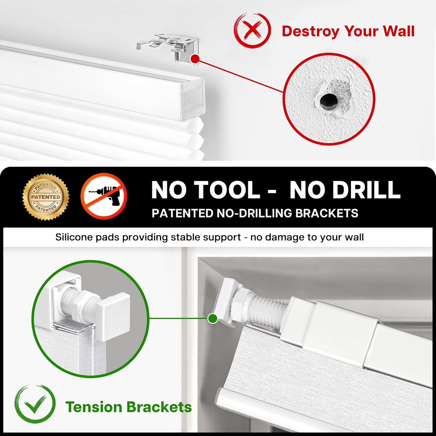 AUCT 22089 - $72 LazBlinds No Drill Cordless Cellular Shades, 30 1/2"W 64"H, Silver White - Image 2