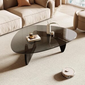 AUCT 21854 - $150 Honyee Morden Coffee Table, 42.5" x 28.5" x 16.1" Triangle Tempered Glass Top for Liv