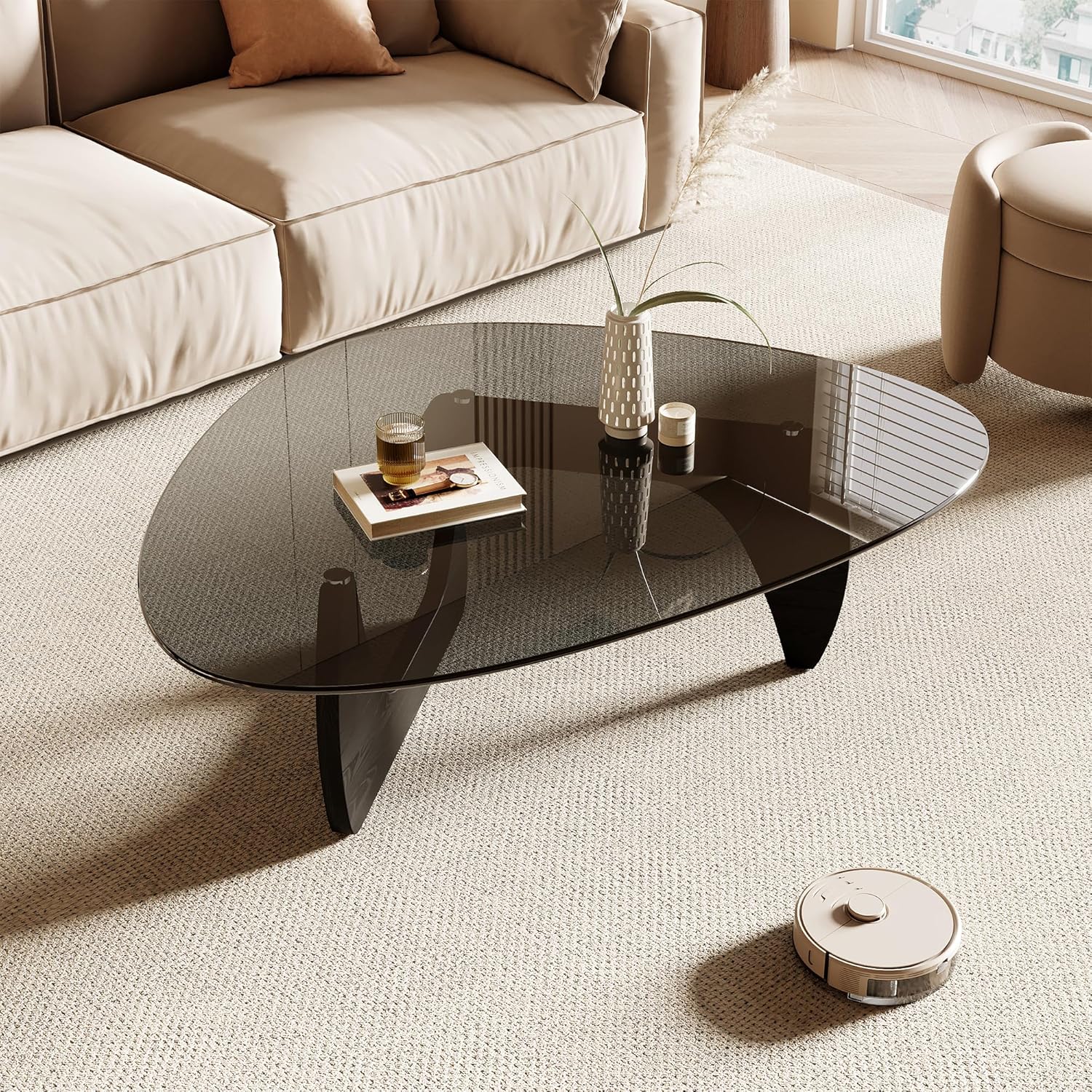 AUCT 21854 - $150 Honyee Morden Coffee Table, 42.5" x 28.5" x 16.1" Triangle Tempered Glass Top for Liv