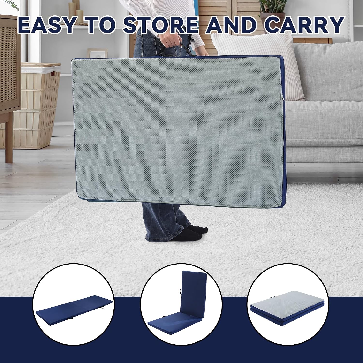 AUCT 21431 - $53 MABOZOO Fall Mats for Elderly, 70"*24"*2" Waterproof Bi-Fold Floor Mat Beveled Bedside - Image 4
