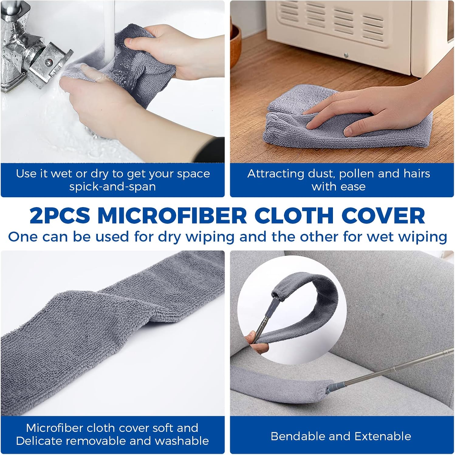 AUCT 22017 - Retractable Gap Dust Cleaner Cleaning Tools with 2 Microfiber Dusting Cloths Long Handle 6 - Image 4