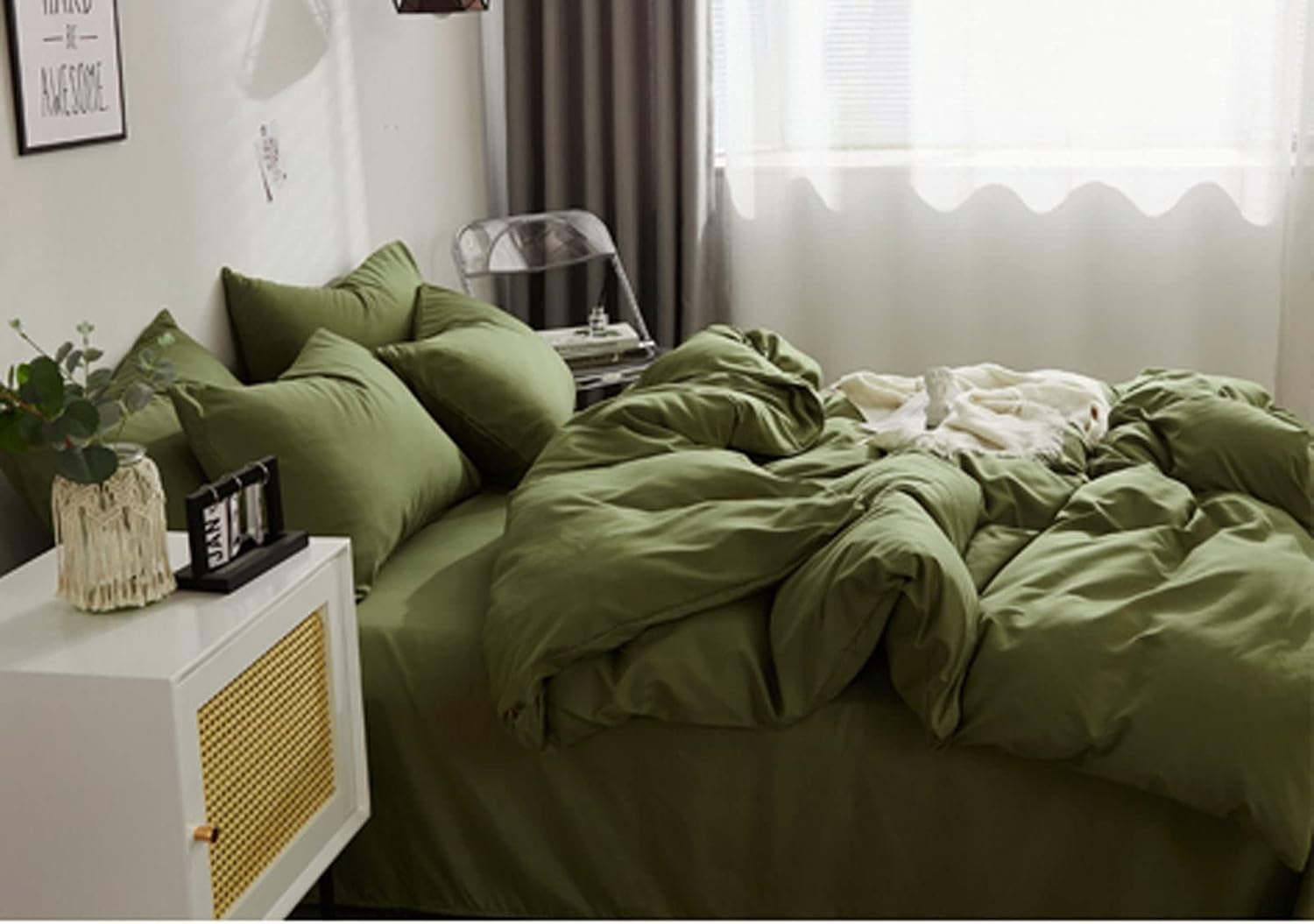AUCT 21035 - Nanko Cal King Comforter Set Dark Green, Olive Green Soft Reversible All Season Down Alter
