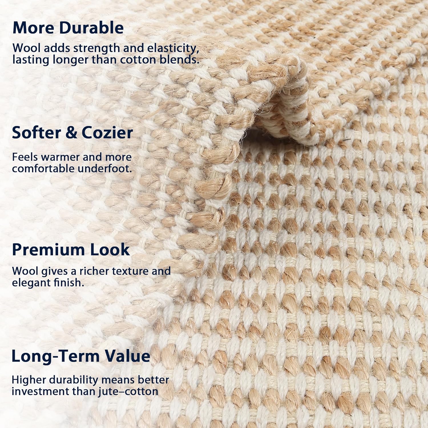 AUCT 21514 - $94 5' x 8' Jute & Wool Area Rug Handwoven Mini Check Pattern with 4-Inch Border Natural - Image 3