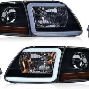 AUCT 20888 - $110 PIT66 Headlights Assembly Pair LED DRL Fit 1997-2003 Ford F150, 98-99 F250