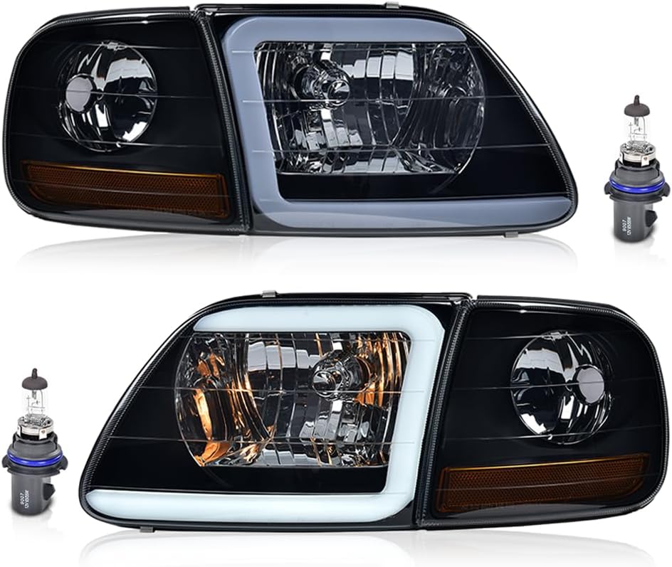 AUCT 20888 - $110 PIT66 Headlights Assembly Pair LED DRL Fit 1997-2003 Ford F150, 98-99 F250