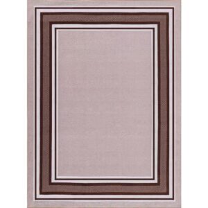 AUCT 22481g - $62 5 X 7 Beige Brown Carmel Bordered Non Slip Indoor Area Rug