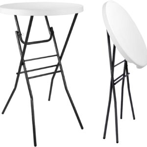 AUCT 21050 - $80 pollilar Cocktail Table 28in Bar Height Folding High Top Table White
