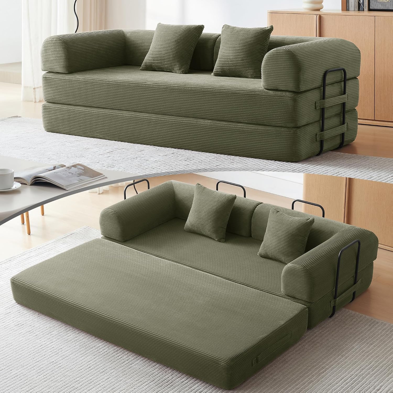AUCT 20452z - $260 79" Convertible Sofa Bed, Boneless Couch for Living Room (Light Green)