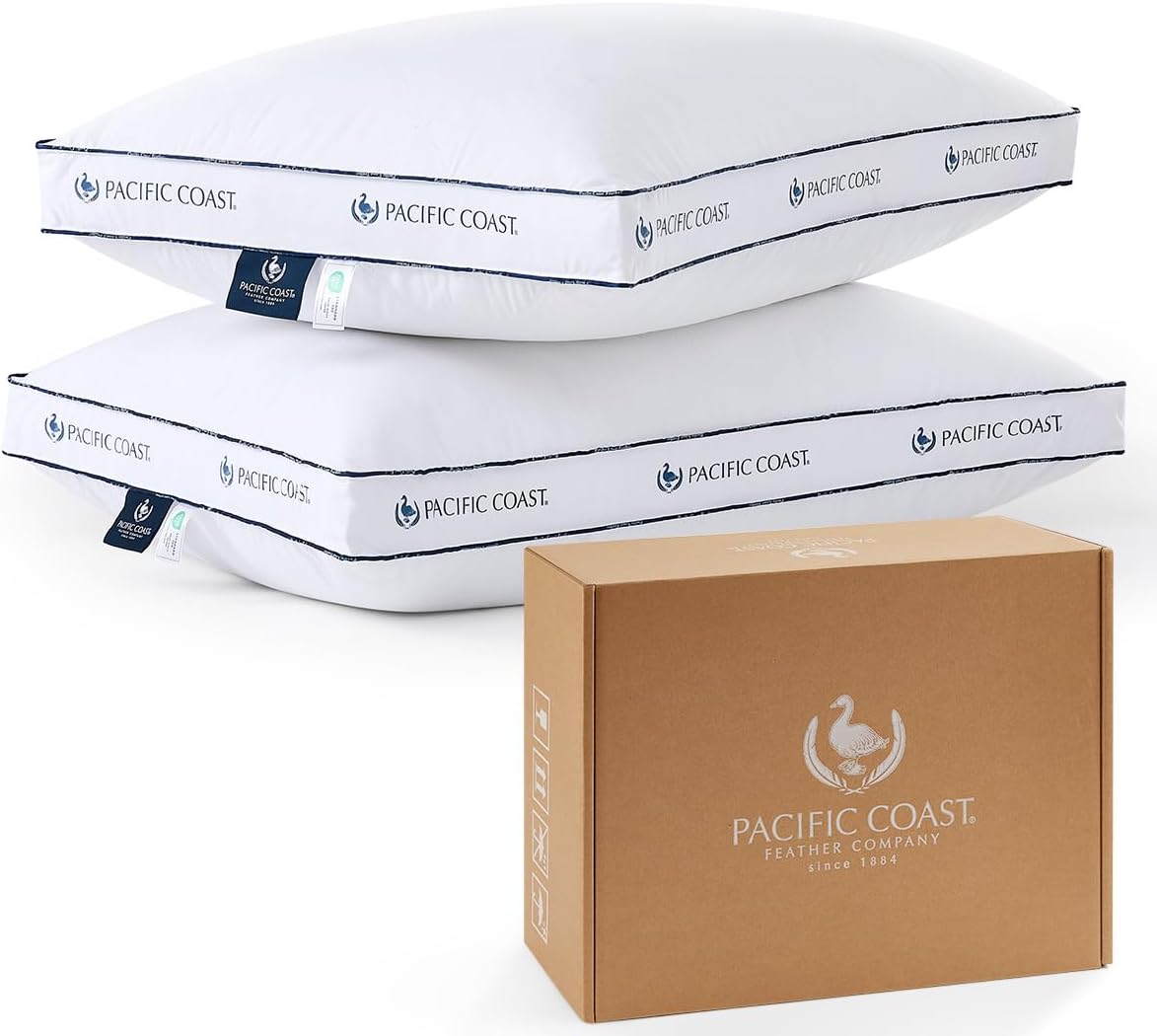 AUCT 21507 - $90 Pacific Coast Goose Feather and Down Firm Pillows King Size Set of 2, Bed Pillows for