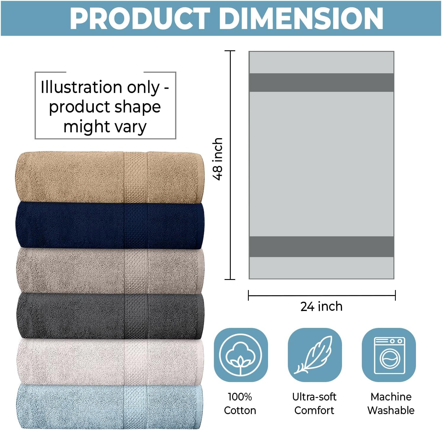 AUCT 20695 - QUBA LINEN Hotel & Spa 100% Cotton Bath Towels Pack of 6, Ultra Soft, Quick Dry, Lightweig - Image 2