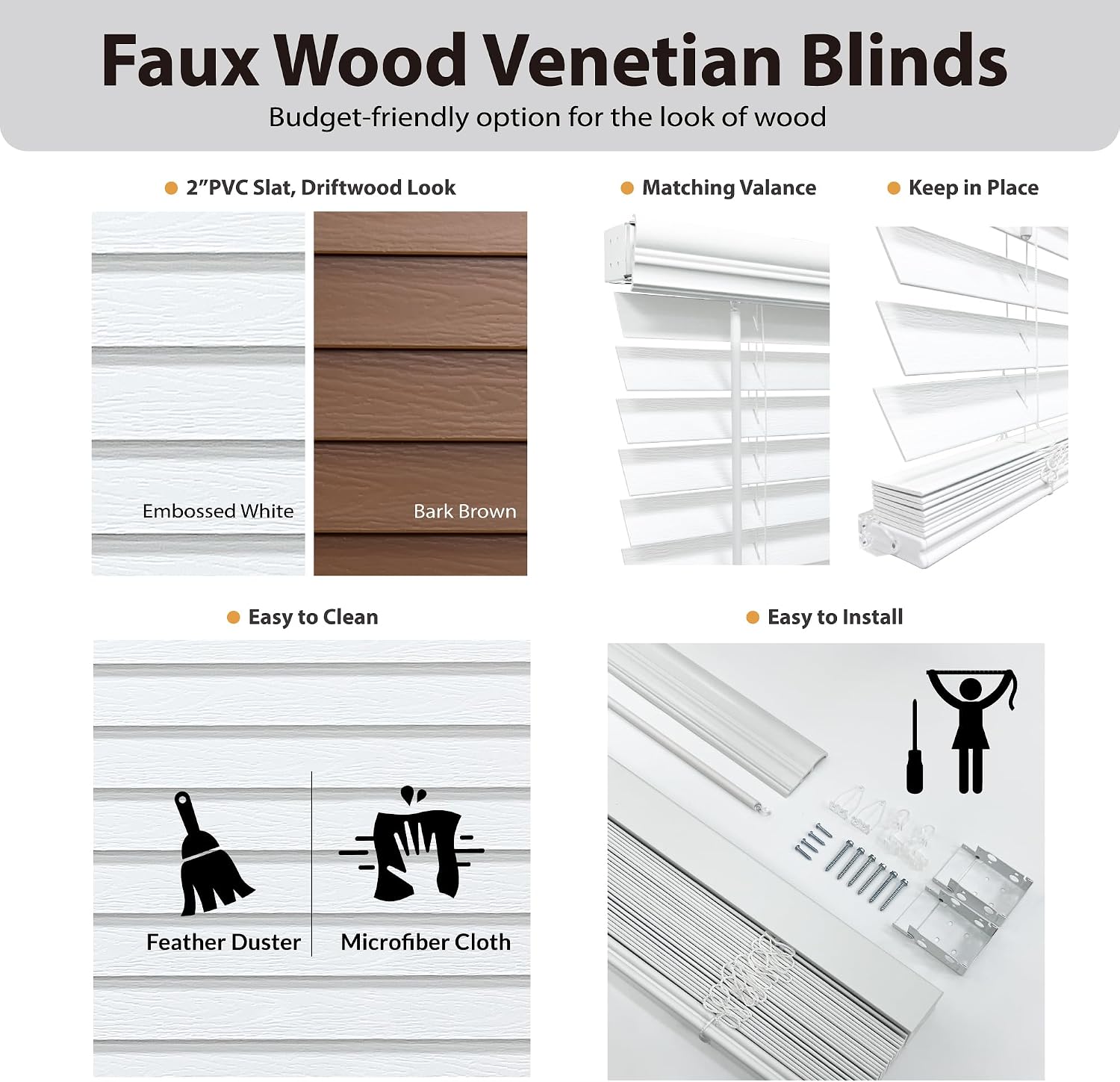 AUCT 22267 - DEZ FURNISHINGS Cordless 2" Signature Faux Wood Blind, 40" W x 60" H, Embossed White - Image 3