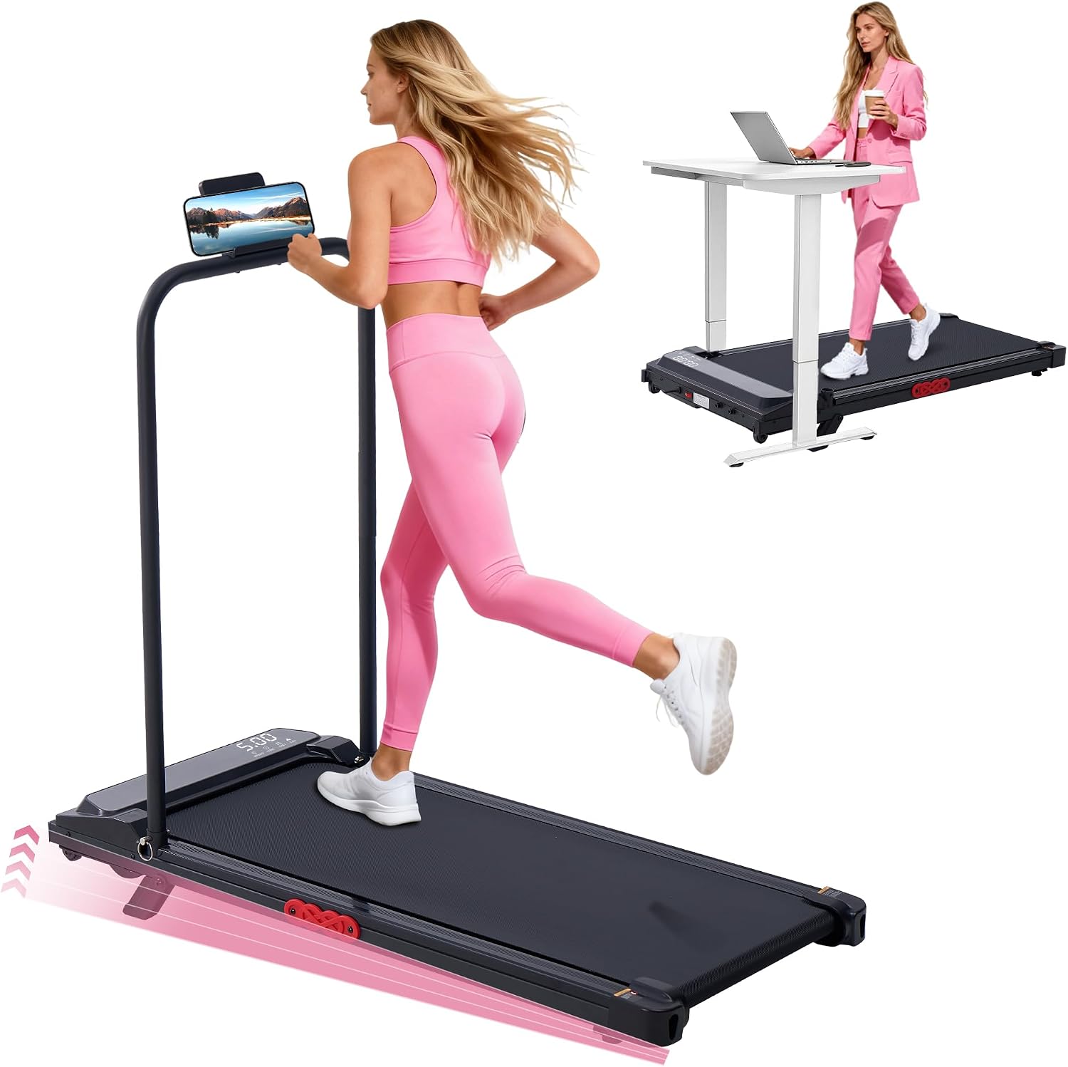 AUCT 20947 - $114 Compact Portable Walking Pad Treadmills with Handle Bar Incline Home