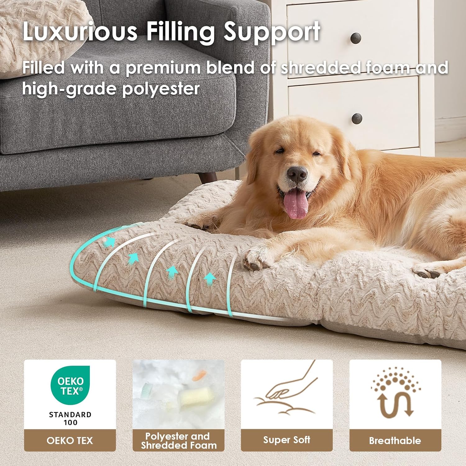 AUCT 21212 - EHEYCIGA Washable XL Dog Beds Large Sized Dog, 41x27 Inch Pet Bed, Beige - Image 2
