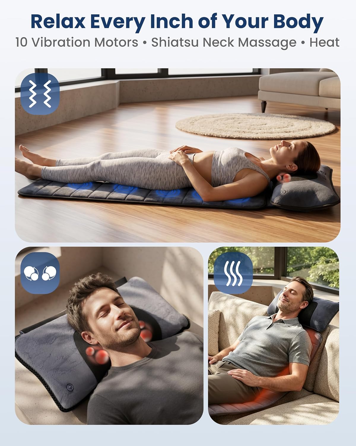 AUCT 23065 - $150 COMFIER Vibration Full Body Massage Mat with Detachable Shiatsu Neck Pillow - Image 4