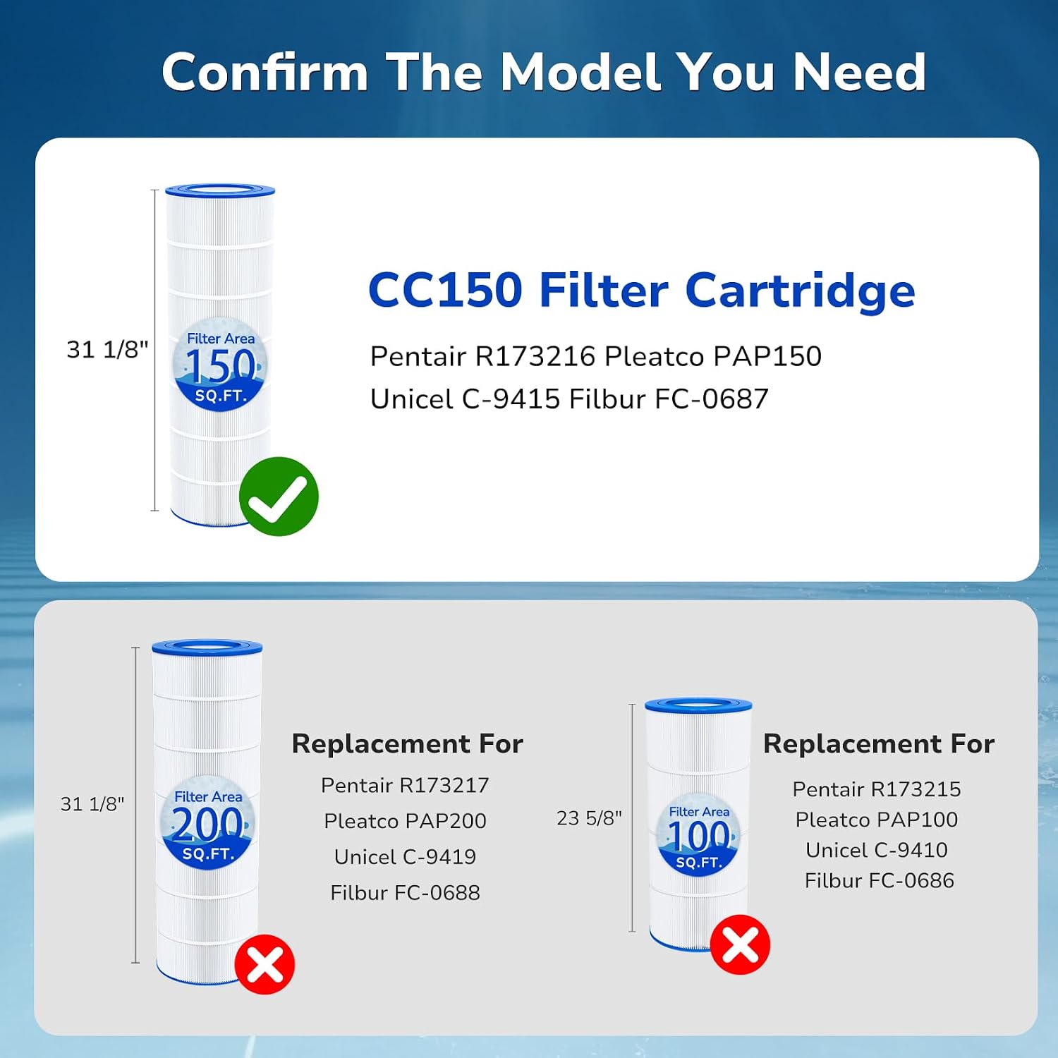 AUCT 21659 - $69 Fil-fresh CC150 Pool Filter Compatible with Pentair PAP150, R173216 - Image 3