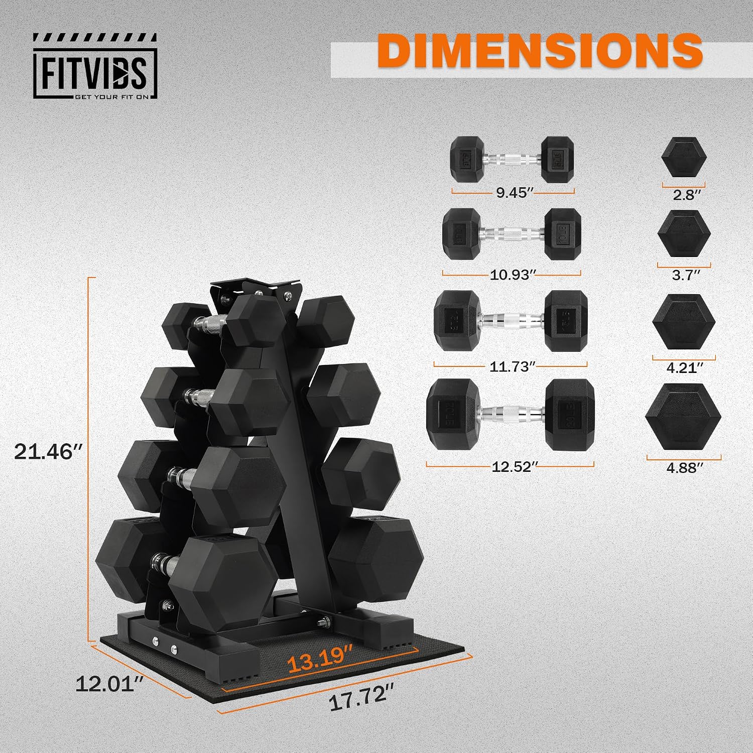 AUCT 21788 - $144 Fitvids Rubber Coated Hex Dumbbell Set with Storage Rack, 100/150/200/550 LB Hand Wei - Image 2