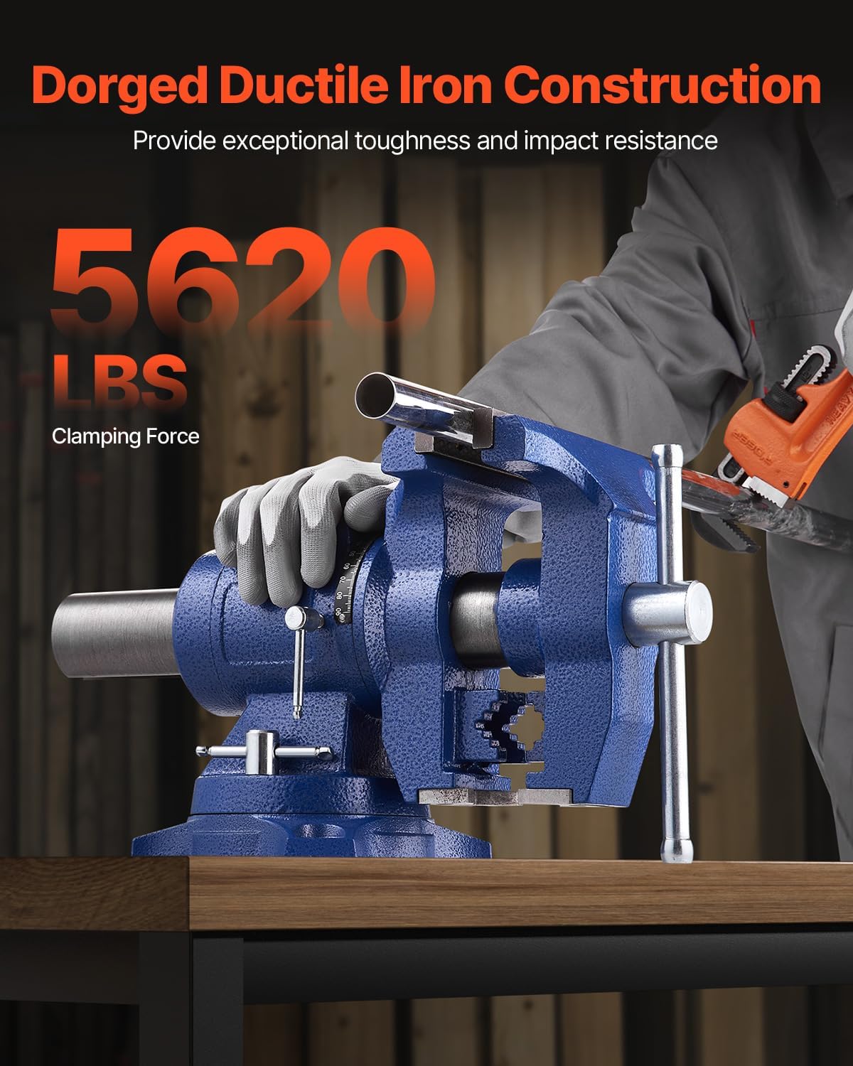AUCT 22495 - $105 VEVOR Bench Vise, 6.5" Jaw Width, 360-Degree Swivel Base, Rotate Clamp - Image 2