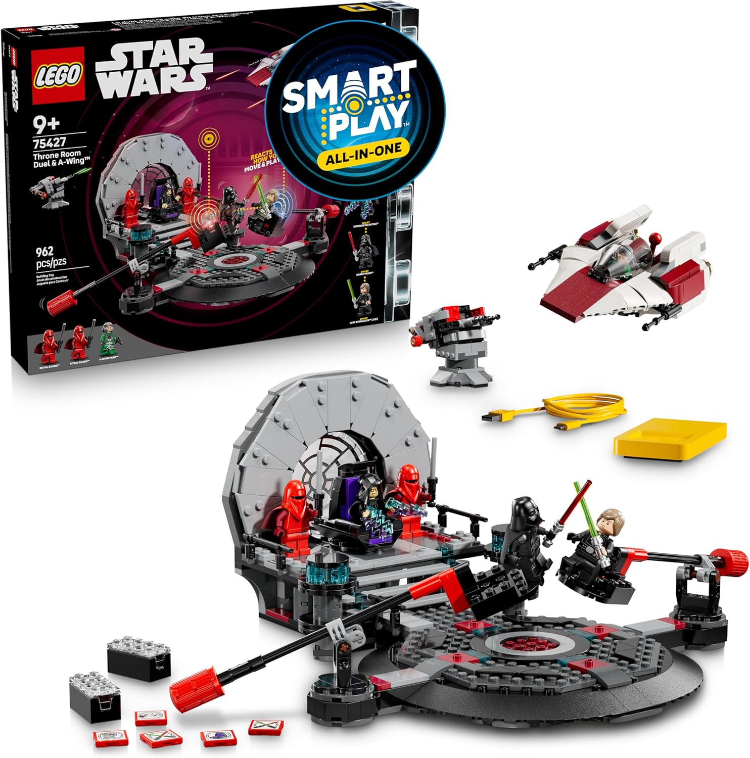 AUCT 20686 - $160 LEGO Star Wars SMART Play: Throne Room Duel & A-Wing Interactive Building Toy - All-i