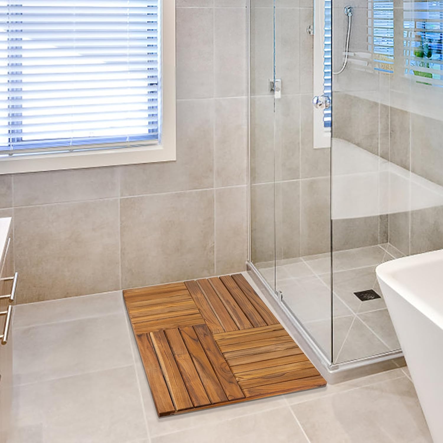 AUCT 22412 - $106 Utoplike Teak Wood Bath Mat, Extra Large Shower Mats for Bathroom 40 x 20in - Image 3