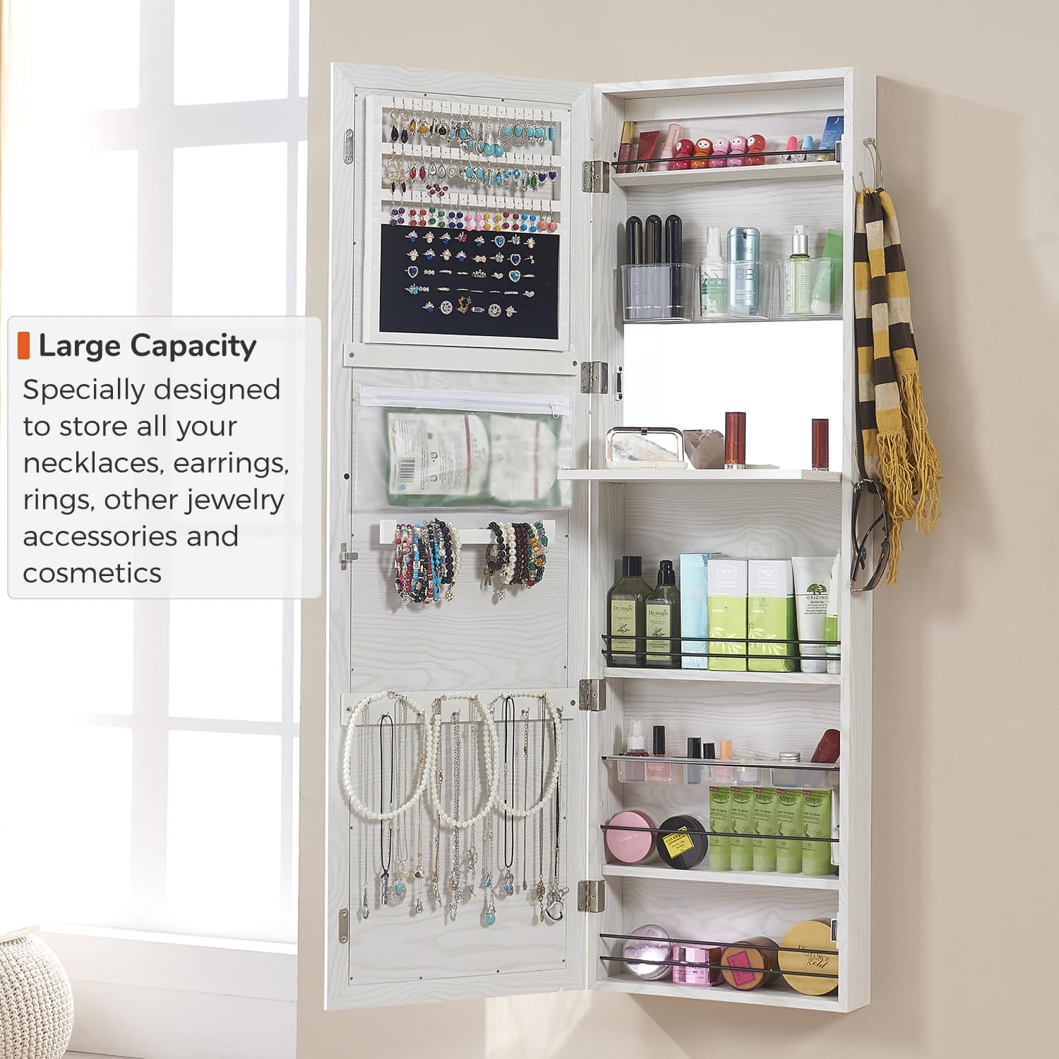 AUCT 21073 - $130 GISSAR Jewelry Mirror Armoire Wall Mount Over The Door Mirror Jewelry Cabinet Storage - Image 3