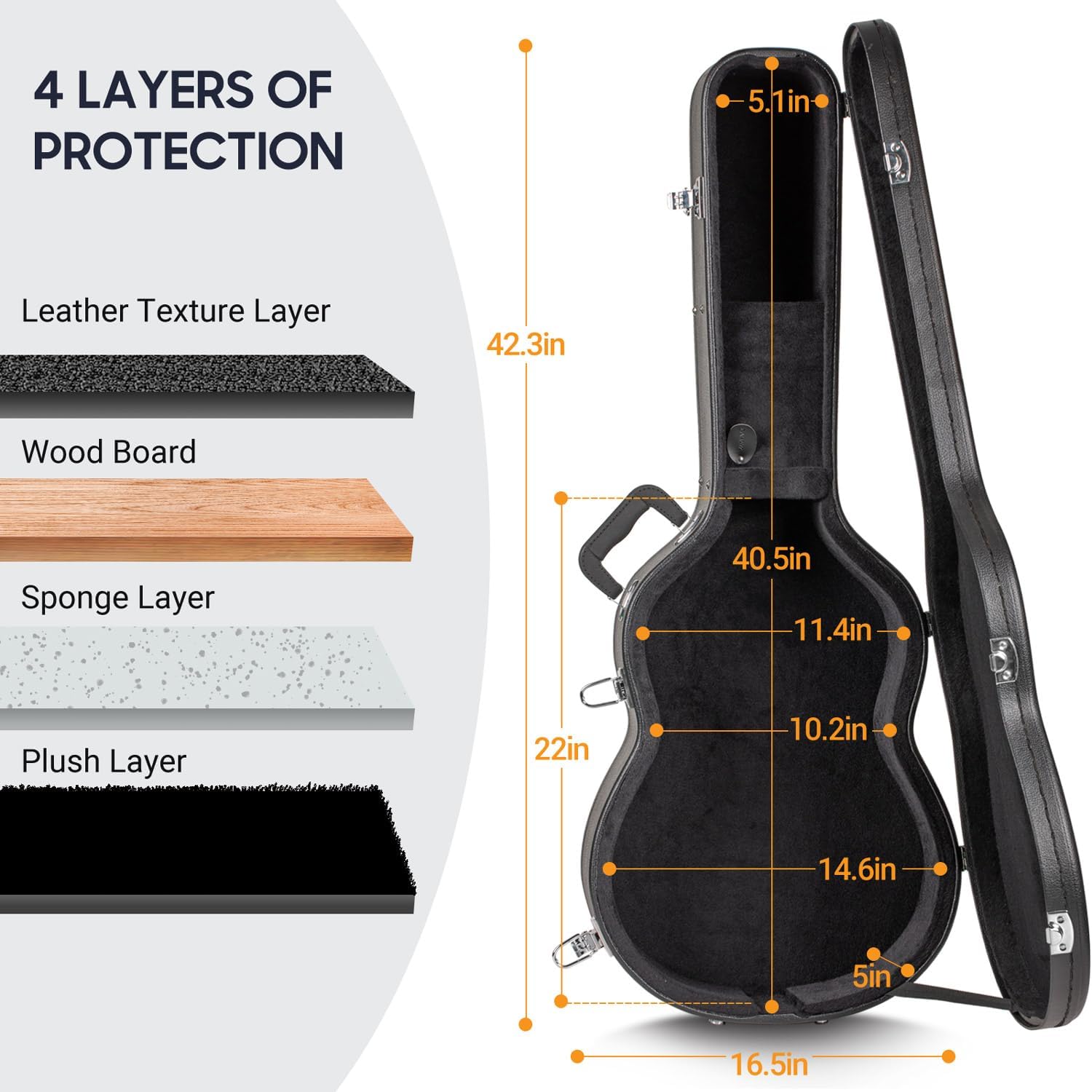 AUCT 20899 - CAHAYA Guitar Cases Hard Shell Wood Case for Classical Guitars 39 Inch with Key Anti-shock - Image 4