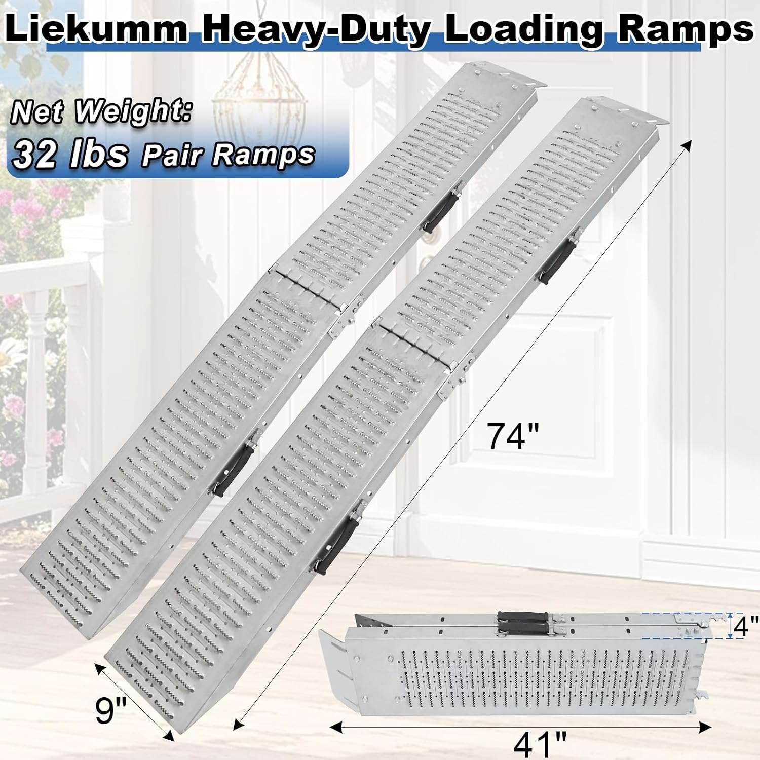 AUCT 22581 - $122 LIEKUMM 74" ATV Ramps 2-Pack, 880 lbs Loading Ramps for Pickup Trucks - Image 2