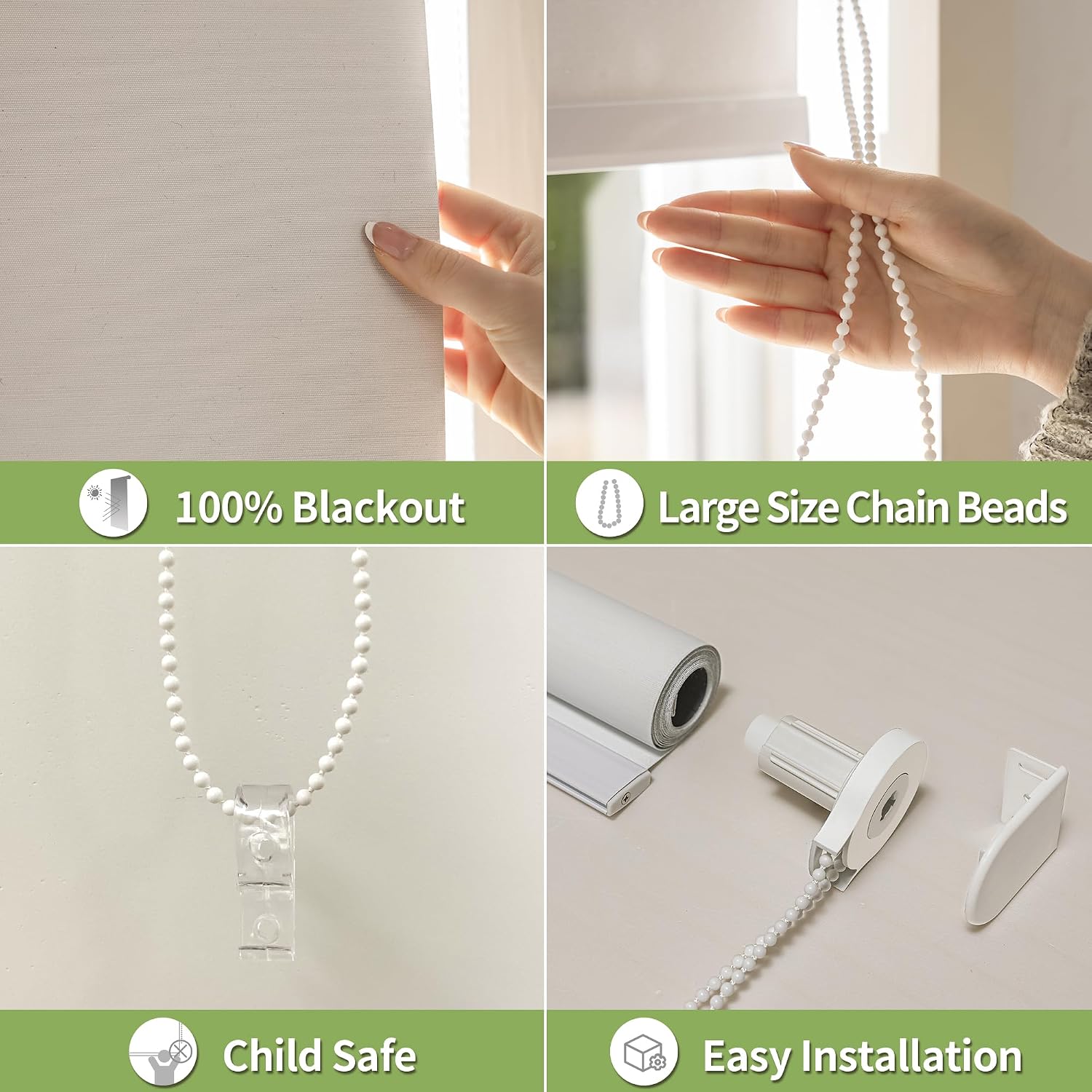 AUCT 20464 - 100% Blackout Roller Shades for Indoor Windows with Thermal Insulated Fabric UV Protection - Image 3
