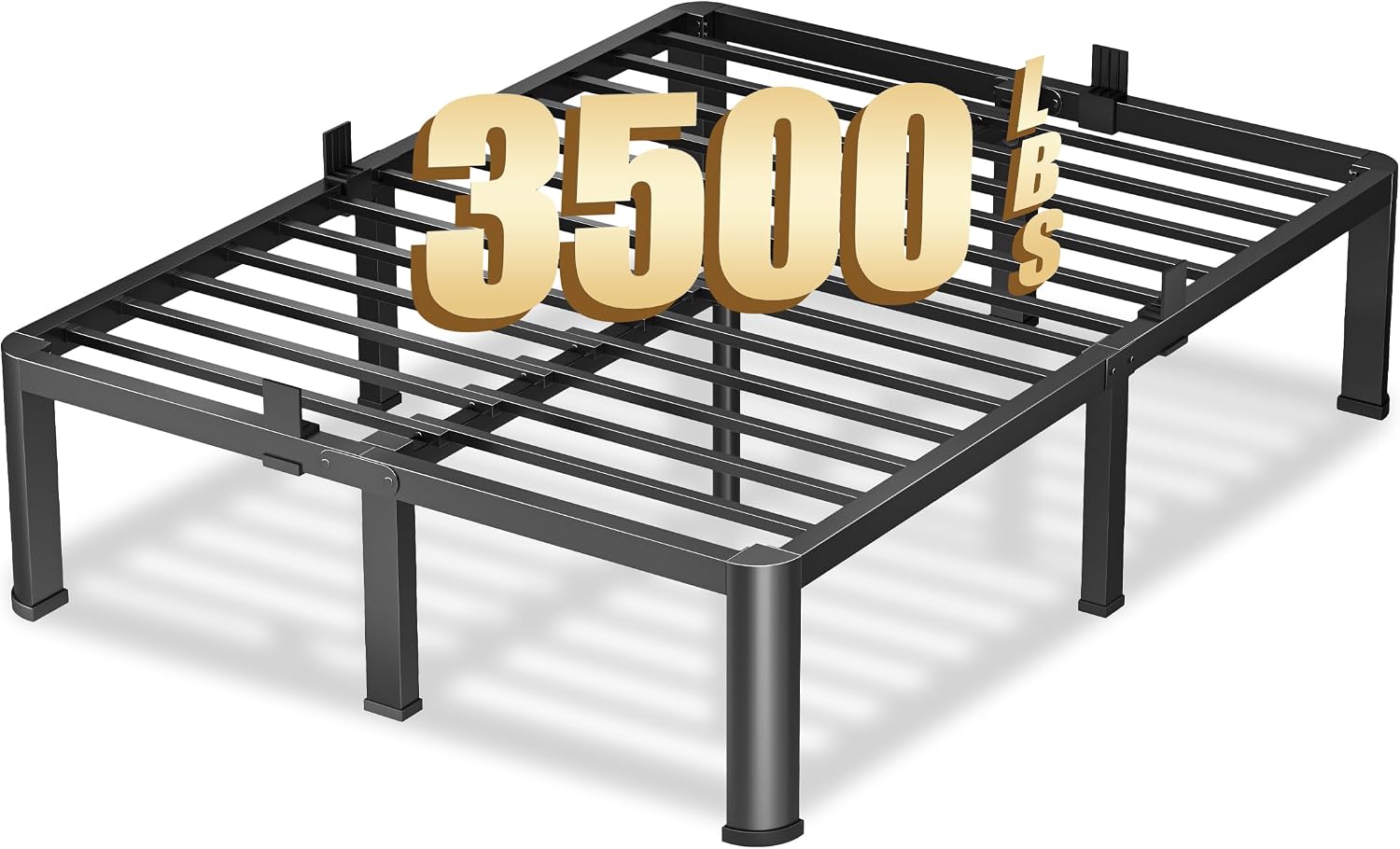 AUCT 20974 - $95 VIPSHOW 14 Inch King Heavy Duty 3500lbs Bed Frame with Round-Corner