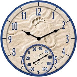 AUCT 20389 - Taylor By The Sea Poly Resin Indoor and Outdoor Clock and Thermometer, Decorative and Easy