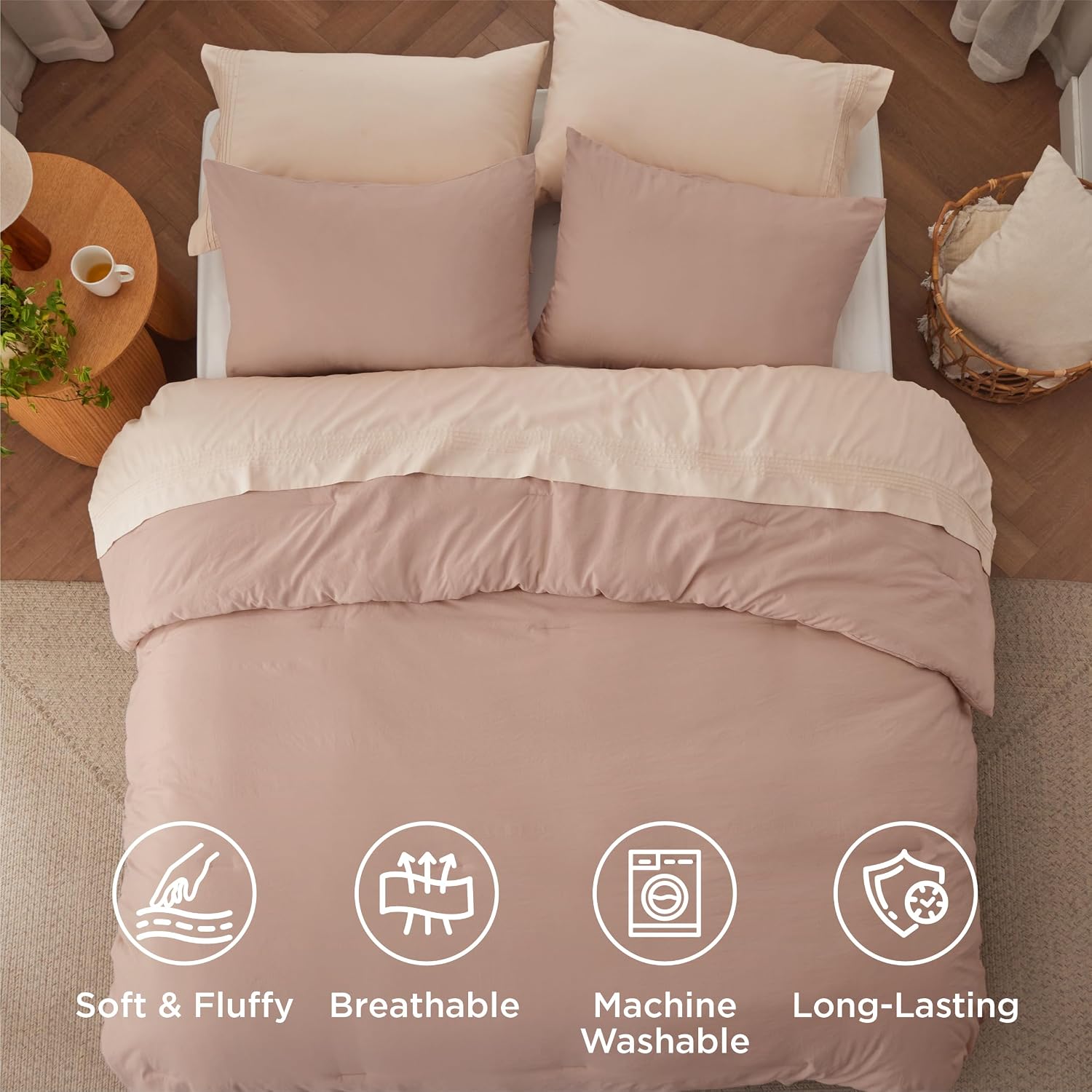 AUCT 20904 - Bedsure Queen Comforter Set Prewashed Soft Bedding 3Pcs Dusty Pink 90"x90" - Image 4