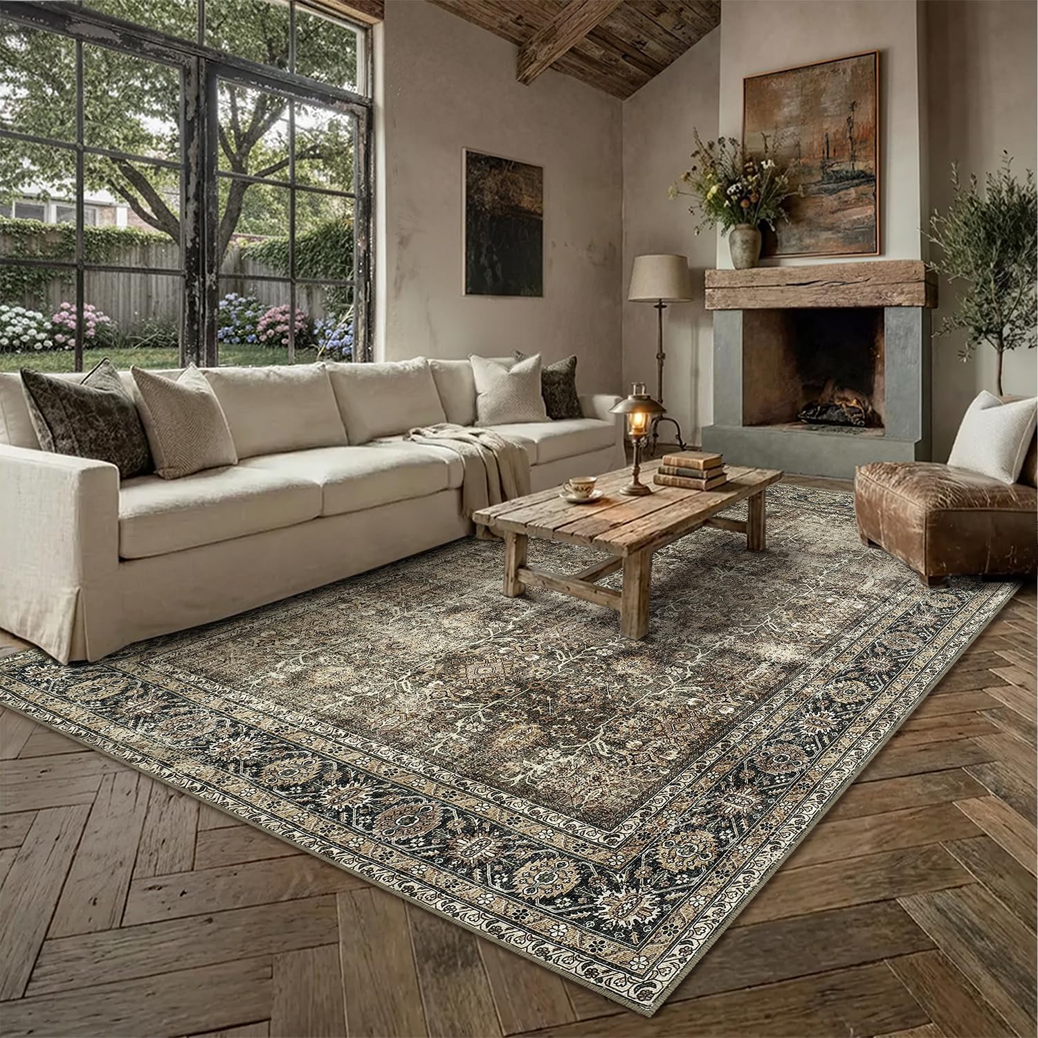 AUCT 21711 - $92 PureCozy Brown Area Rug 12x15 Vintage Traditional Distressed - Image 2