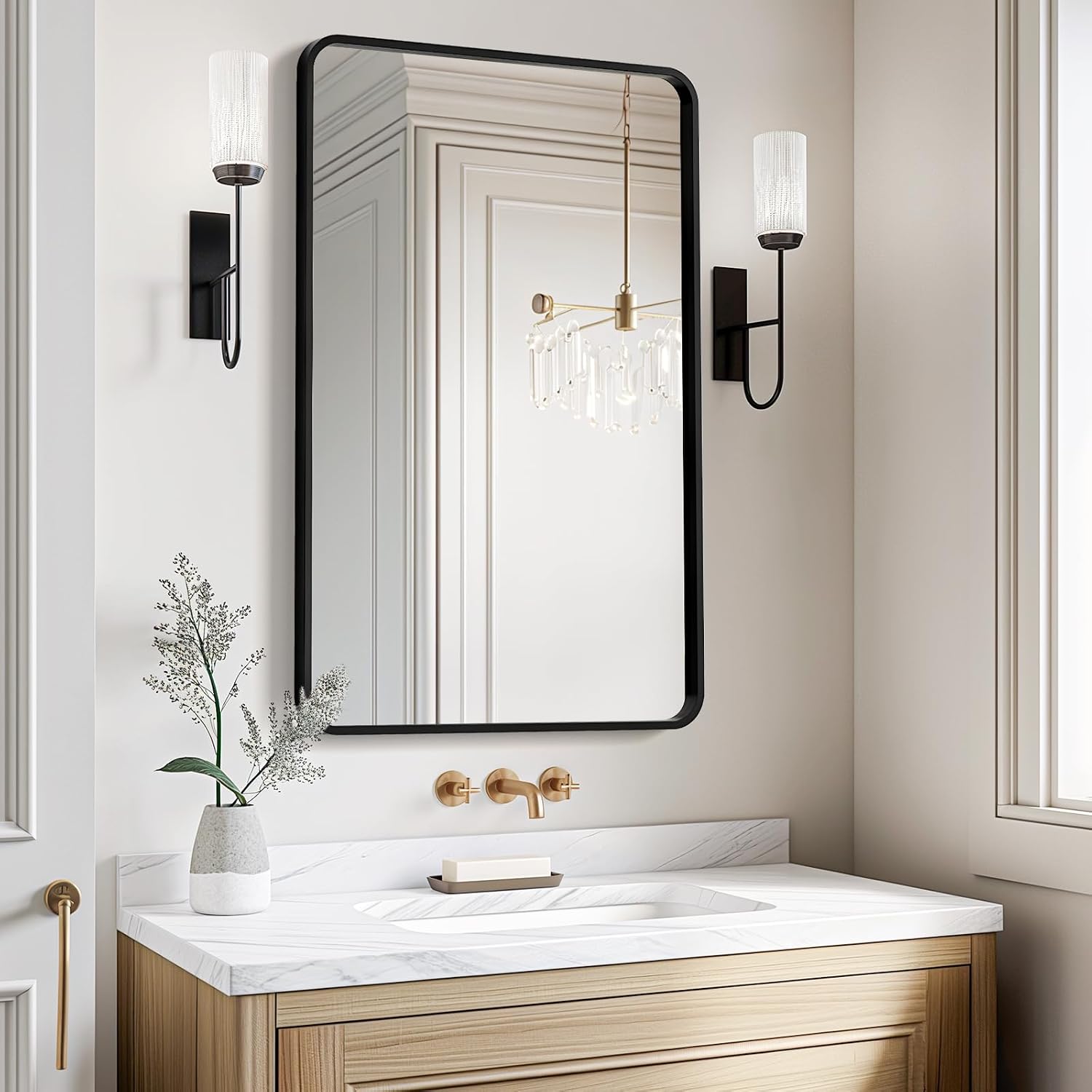 AUCT 21499 - $80 USHOWER Black Bathroom Mirrors for Over Sink 24 x 36 Inch