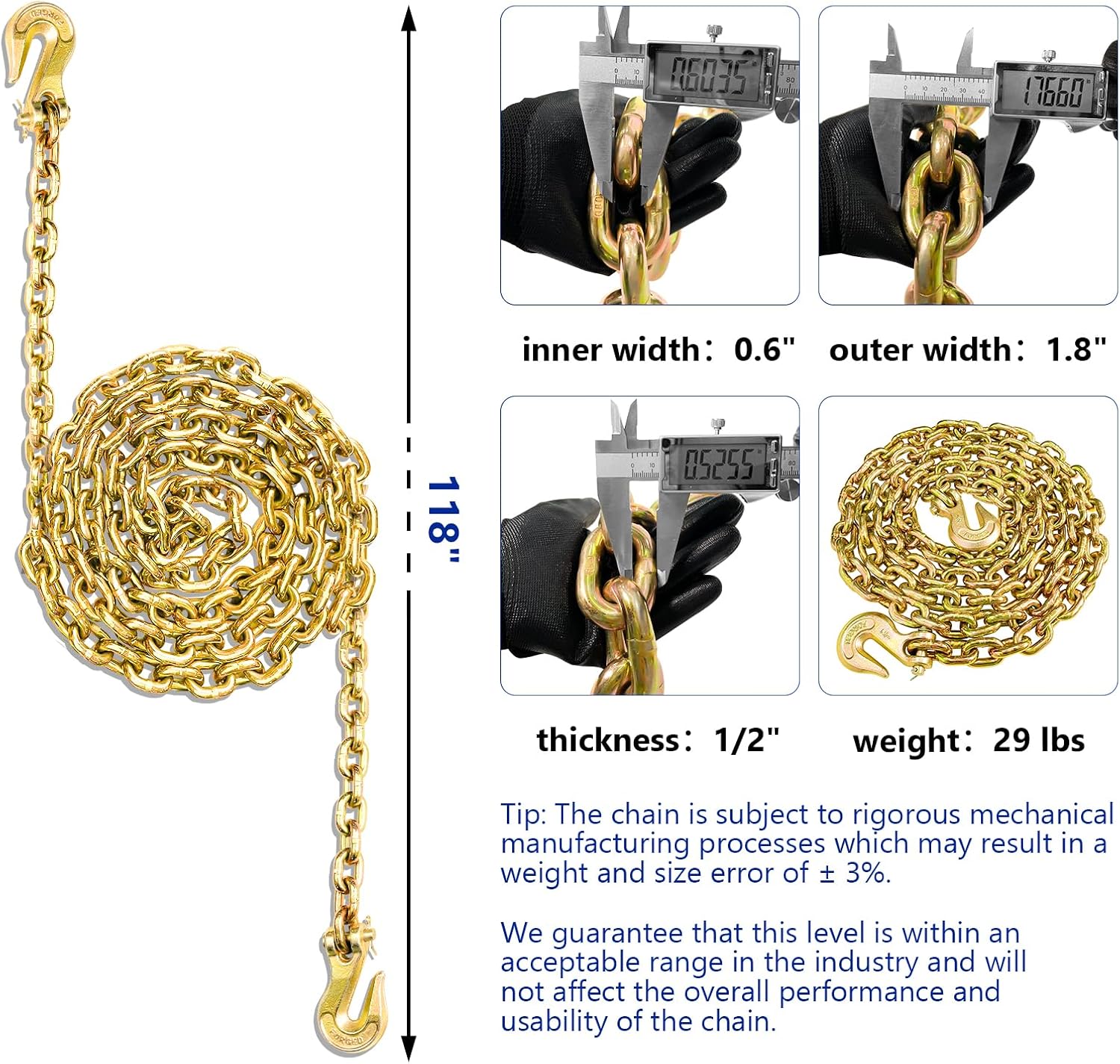 AUCT 21888 - $61 1/2 Chain Trailer Chains with Hooks (1/2 in x 10FT) - Image 2