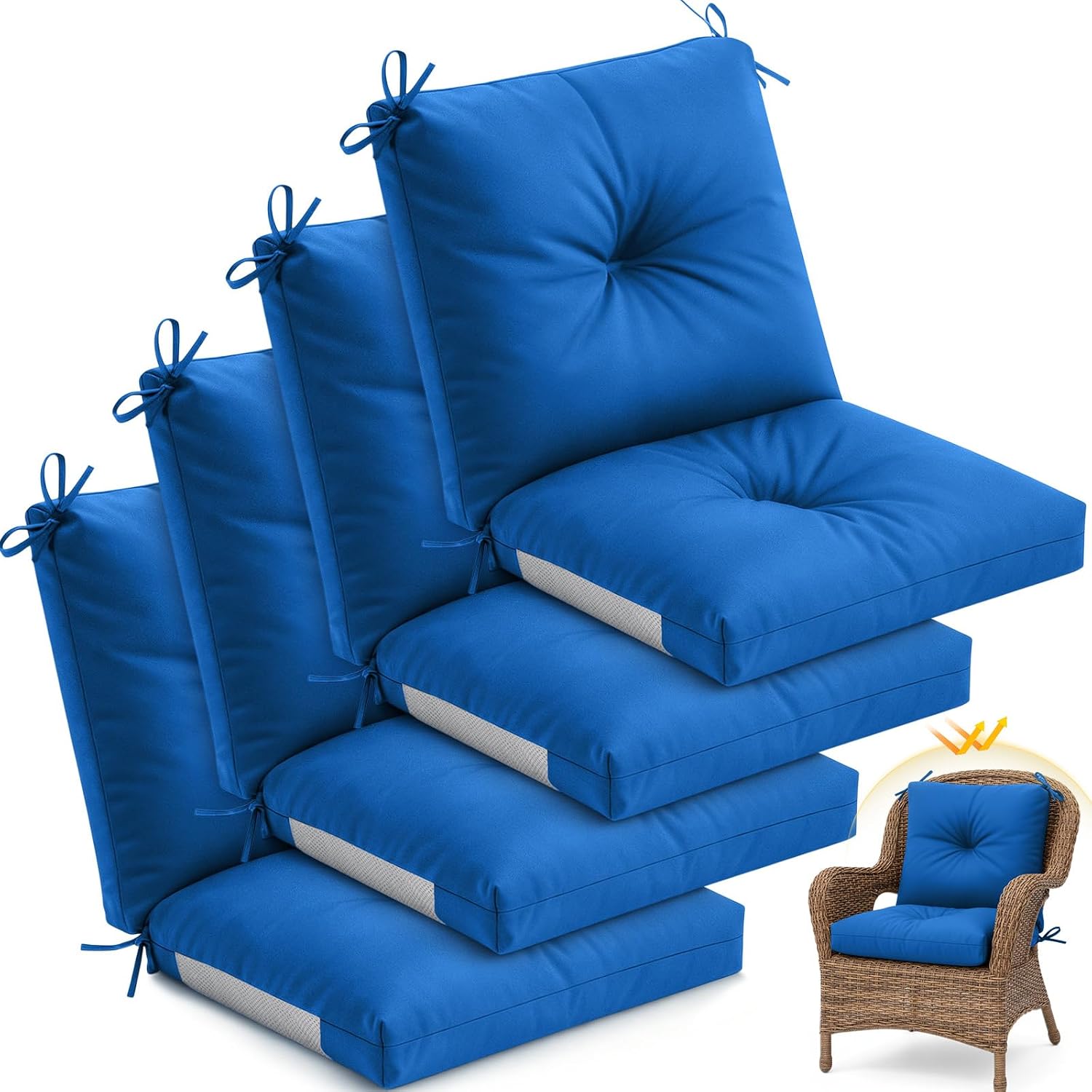 AUCT 21016 - $103 Marsui 4 Pack High Back Outdoor Chair Cushions Patio Furniture Tufted Pillow with Tie