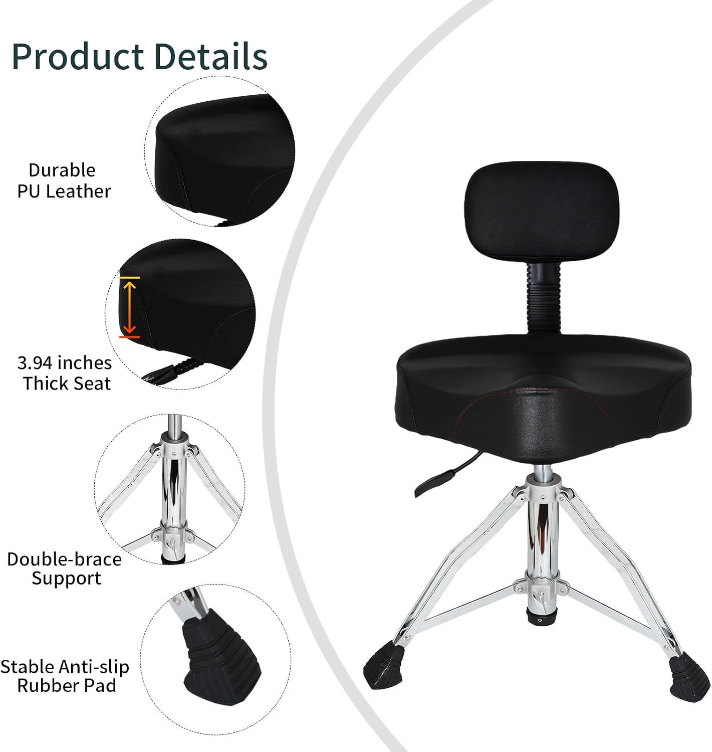 AUCT 20264 - $92 Heavy Duty Hydraulic Adjustable Drum Throne with Backrest for Adults - Image 3