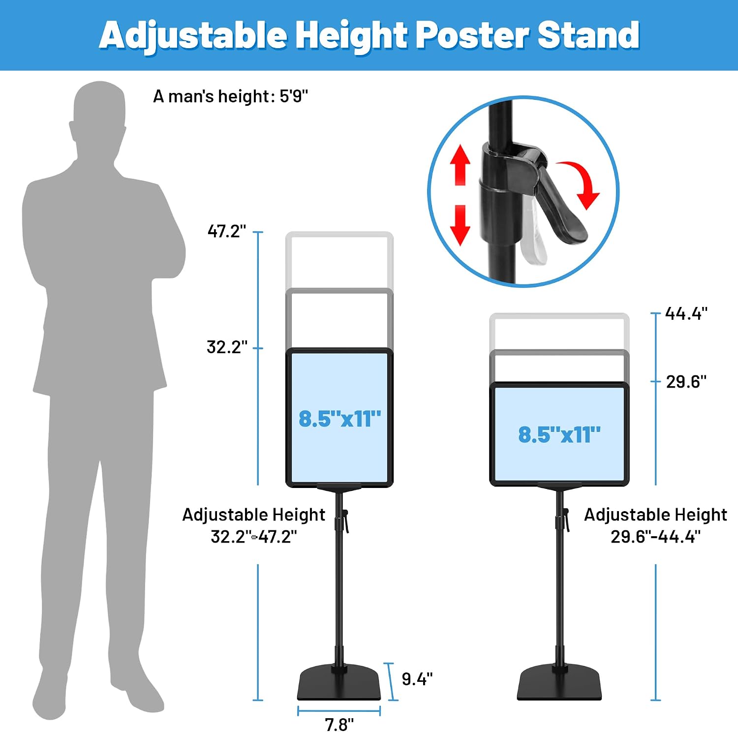AUCT 22309 - Sign Holder Stand 8.5 x 11, Adjustable Poster Stand for Table Top & Floor, Signage Display - Image 3