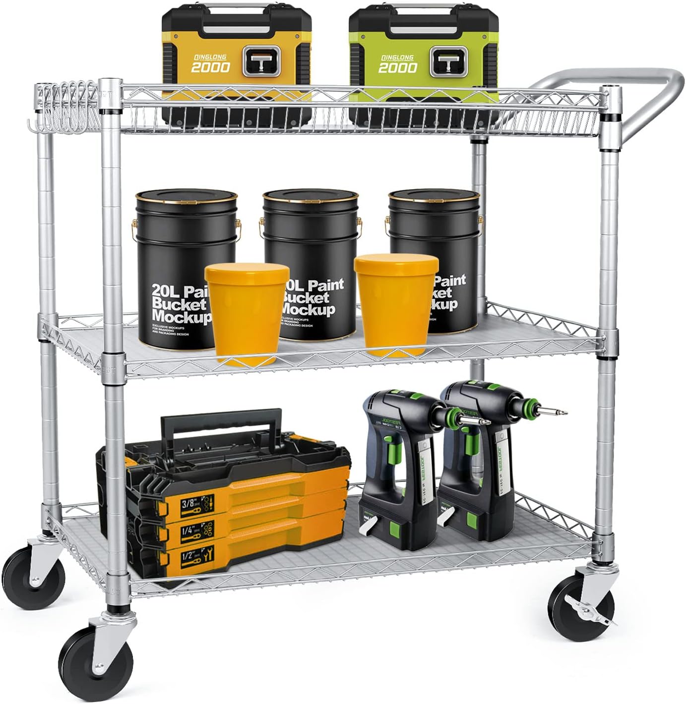 AUCT 22647 - $90 WDT 990Lbs Capacity Heavy Duty Rolling Utility Cart, NSF Rolling Carts with Wheels,Com - Image 2