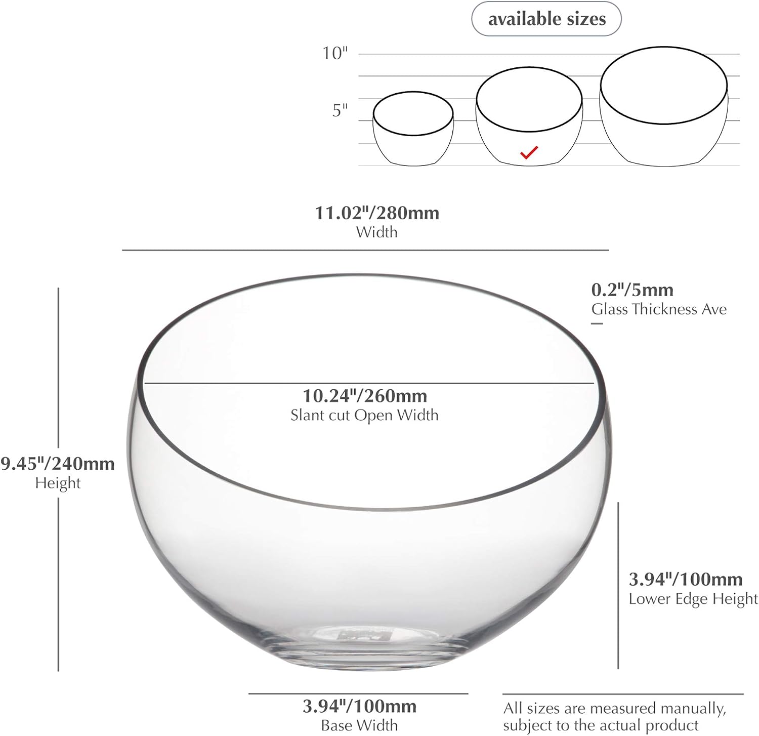 AUCT 21256 - WGV Slant Cut Bowl Glass Vase, Width 11", Height 9.5", Clear Terrarium, Candy Dish, Fruit - Image 2