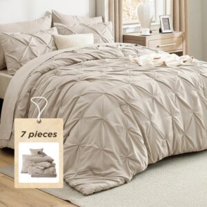 AUCT 20932 - $51 Bedsure 7-Piece King Size Comforter Set & Sheets, Beige King Bedding