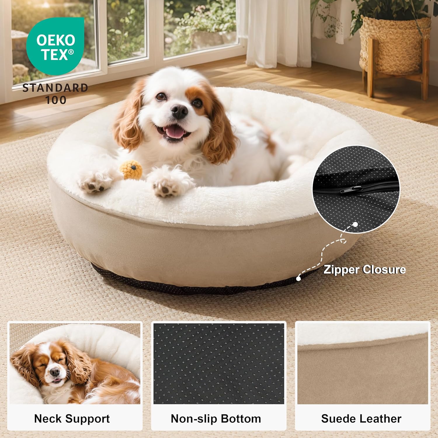 AUCT 20915 - Love's cabin Round Donut Cat and Dog Cushion Bed, 24in Pet Bed for Small or Medium Dogs, A - Image 2