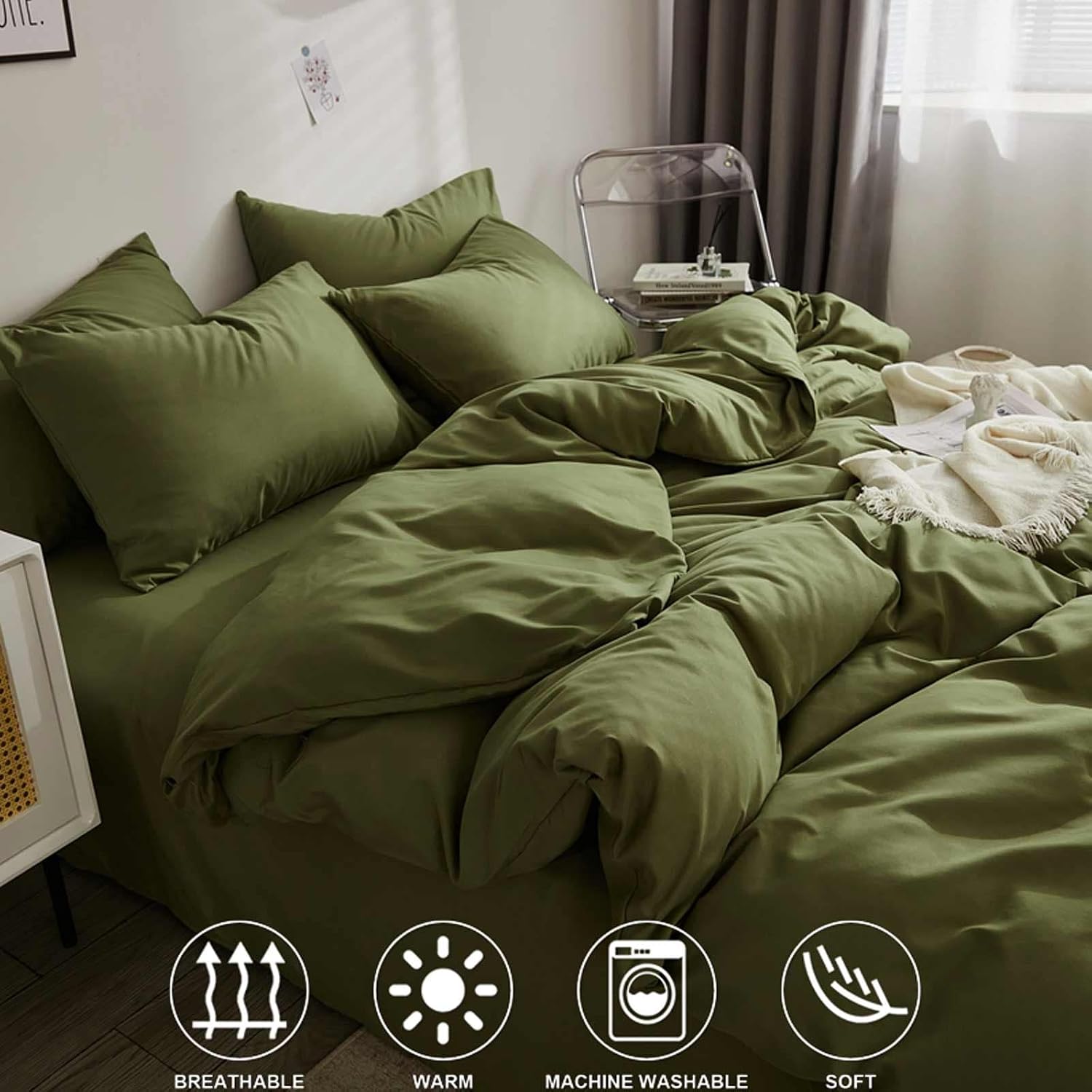AUCT 21035 - Nanko Cal King Comforter Set Dark Green, Olive Green Soft Reversible All Season Down Alter - Image 3