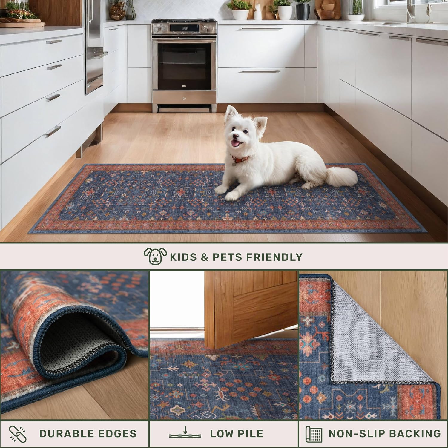AUCT 21069 - $126 Hazo Haus Dining Room Rugs for Under Table - 7x9 Washable Area Rug for Living Room, L - Image 4