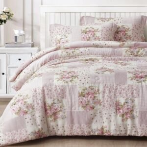 AUCT 21357 - $76 Chezmoi Collection Rosy 3-Piece Full Size Washed Cotton Comforter Set - Floral Bedding