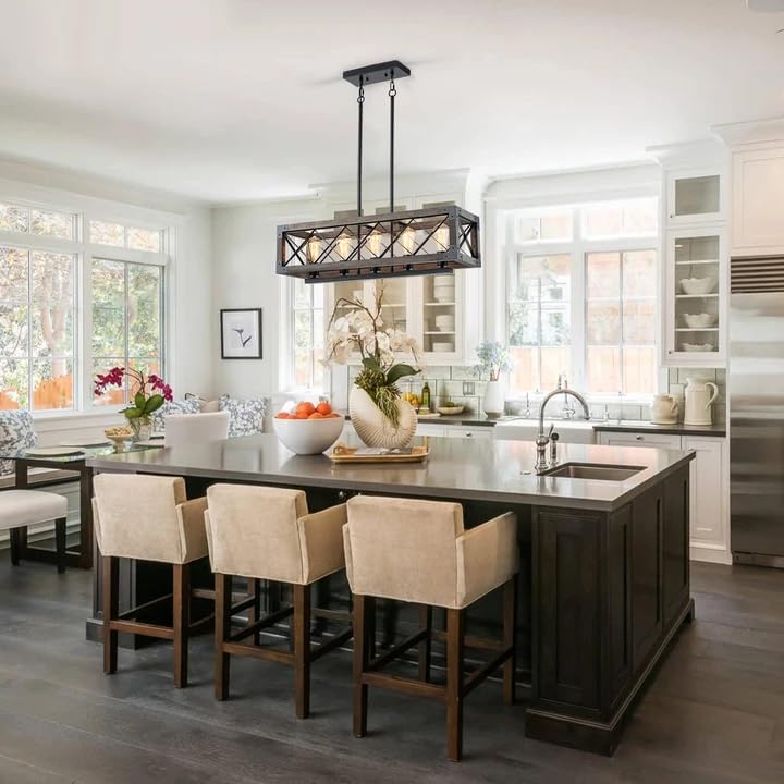 AUCT 21220 - $189 32 Inch Kitchen Island Lighting,5 Light Farmhouse Linear Chandelier Dining Room Pool - Image 4