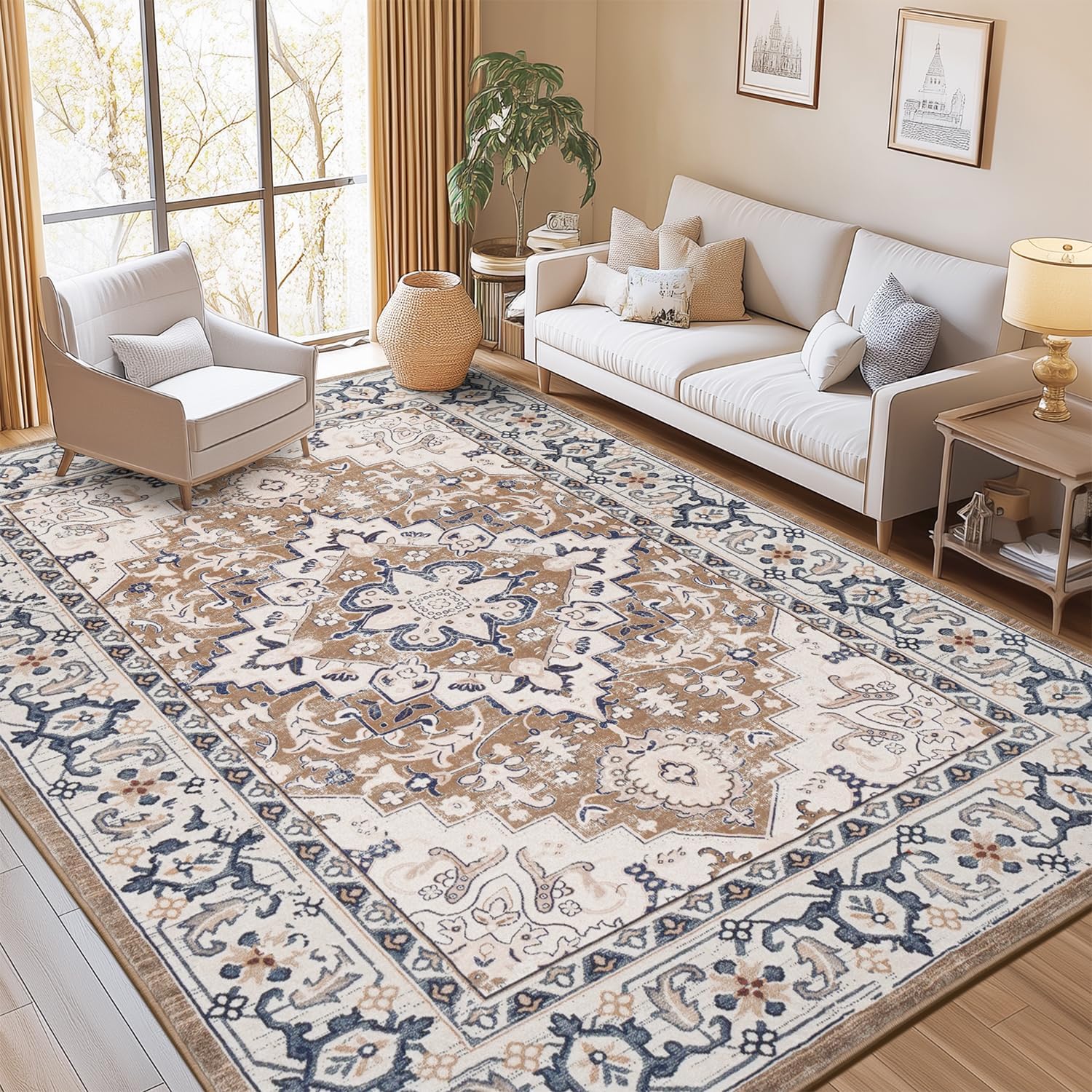 AUCT 21506 - $67 Lofus 8x10 Area Rugs for Living Room Bedroom, Soft Boho Carpet Floral Brown - Image 3