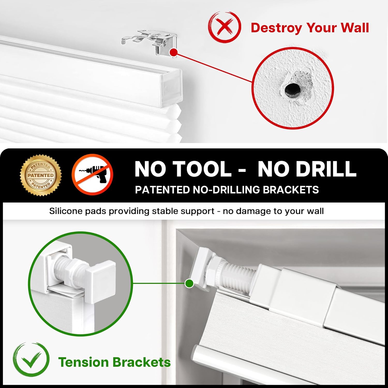 AUCT 22487 - $68 LazBlinds No Drill Cordless Cellular Shades, 33" W 64" H, White - Image 2