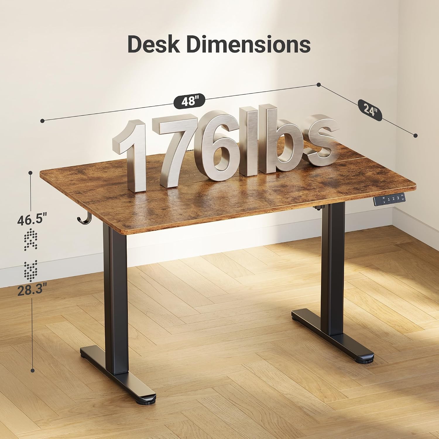 AUCT 22637 - $110 Claiks Electric Height Adjustable Standing Desk, 48x24 Inch, Rustic Brown - Image 3