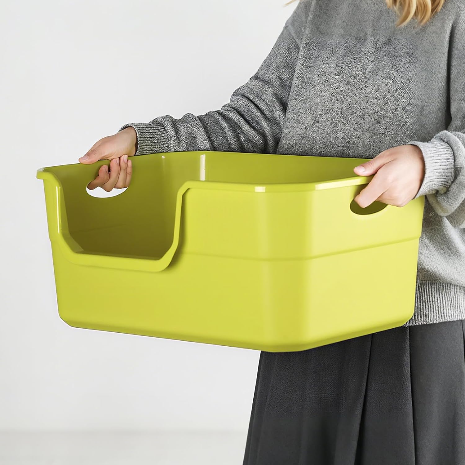 AUCT 22510 - Large Cat Litter Box with High Sides,Low Entry Cat Litter Pan Tray Kitty Litter Box for In - Image 4