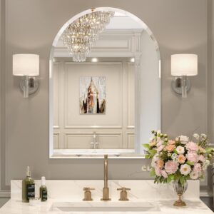 AUCT 20604m - $90 Frameless Bathroom Mirror, 22" x 30" Arched Bathroom Vanity Mirror for wall Beveled, A