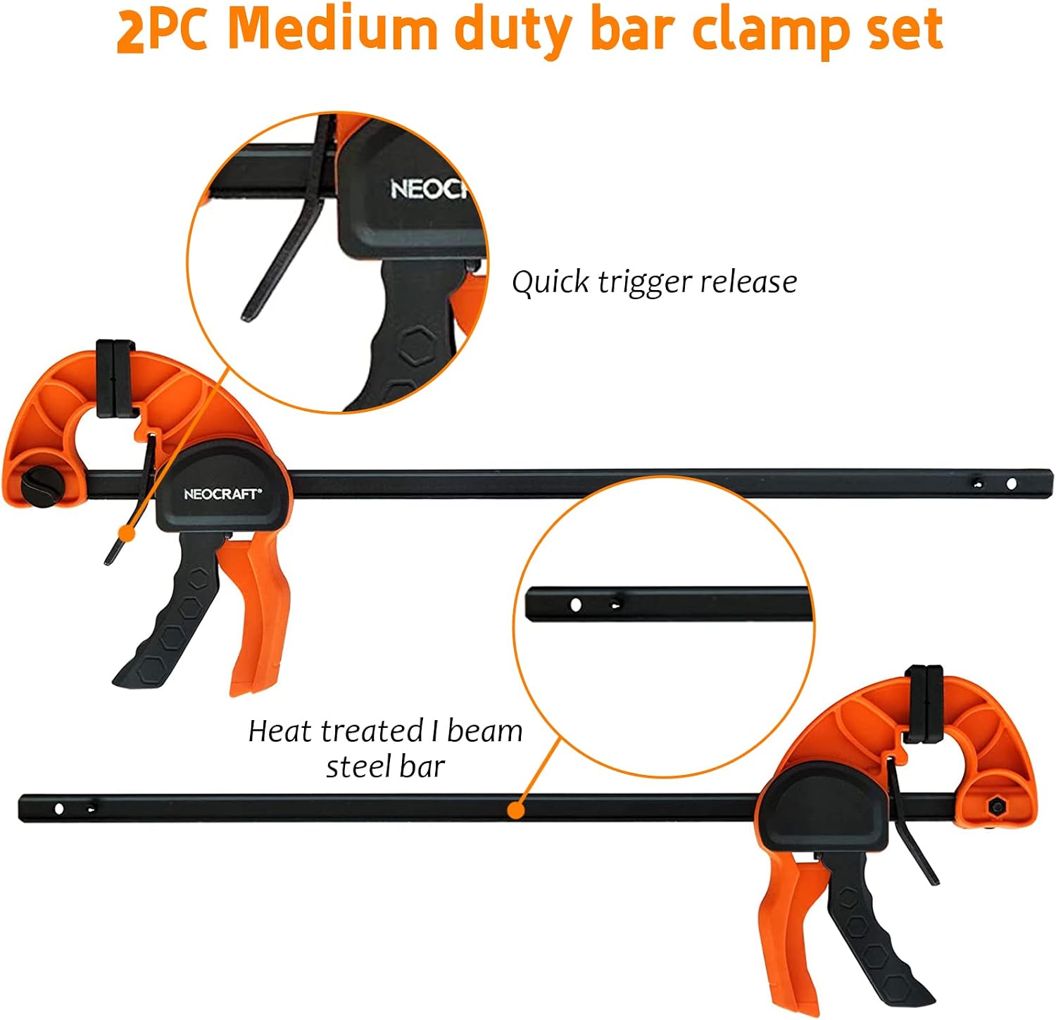 AUCT 22643 - Quick Release Ratchet Bar Clamps for Woodworking (2 Pieces Set 36') - Light Duty Adjustabl - Image 2